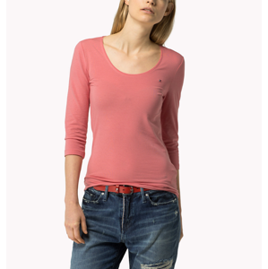 Tommy Hilfiger dámské růžové tričko Lizzy s 3/4 rukávem